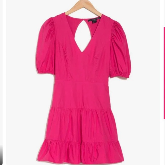 French Connection BIRCH POPLIN PUFF SLEEVE DRESS in pink - Picture 5 of 5